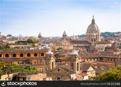 ROME, ITALY- CIRCA AUGUST 2020  panoramic cityscape with blue sky and clouds