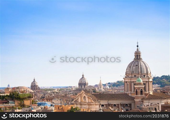 ROME, ITALY- CIRCA AUGUST 2020: panoramic cityscape with blue sky and clouds