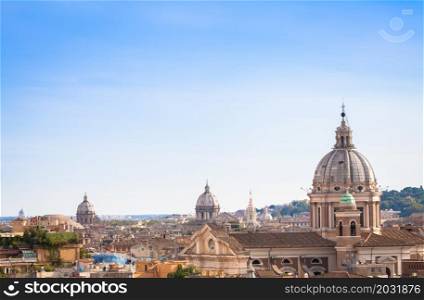 ROME, ITALY- CIRCA AUGUST 2020: panoramic cityscape with blue sky and clouds