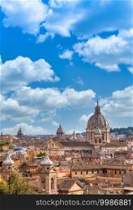 ROME, ITALY- CIRCA AUGUST 2020  panoramic cityscape with blue sky and clouds