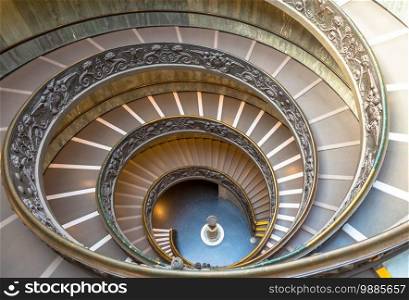 ROME, ITALY - CIRCA SEPTEMBER 2020  the famous spiral staircase with double helix. Vatican Museum, made by Giuseppe Momo in 1932