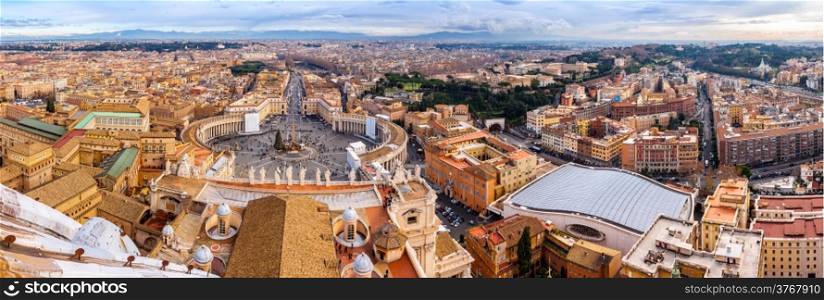 Rome, Italy. Famous Saint Peter&rsquo;s Square in Vatican and aerial view of the city.