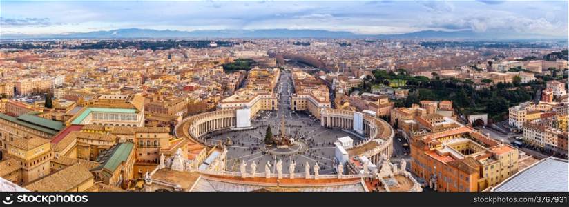 Rome, Italy. Famous Saint Peter&rsquo;s Square in Vatican and aerial view of the city.