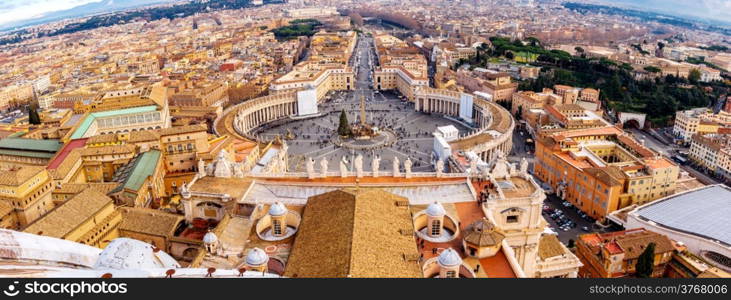 Rome, Italy. Famous Saint Peter&rsquo;s Square in Vatican and aerial view of the city.