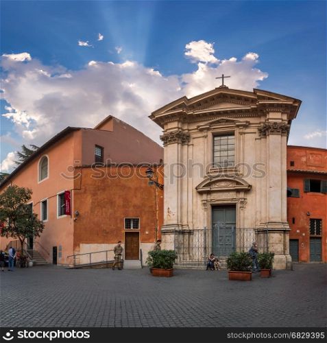 ROME, ITALY - NOVEMBER 1, 2013: Santa Maria de Monte Carmelo Church in Trastevere, Rome. Trastevere is the 13th rione of Rome, on the west bank of the Tiber.