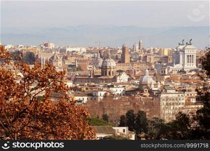 Rome  Italy  - The view of the city from Janiculum hill and terrace, with Vittoriano, Trinit  dei Monti church and Quirinale palace.