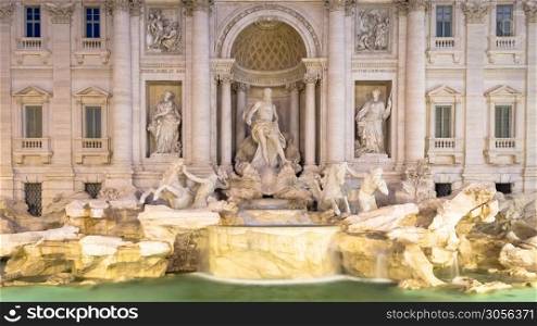 Rome, Italy. Trevi fountain at night, the masterpiece of Italian classical baroque architecture.