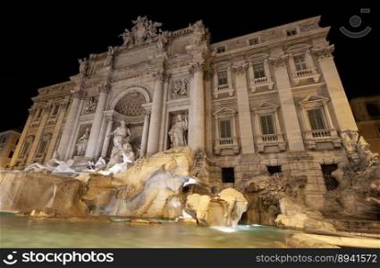 Rome, Italy, Trevi Fountain at night with illumination