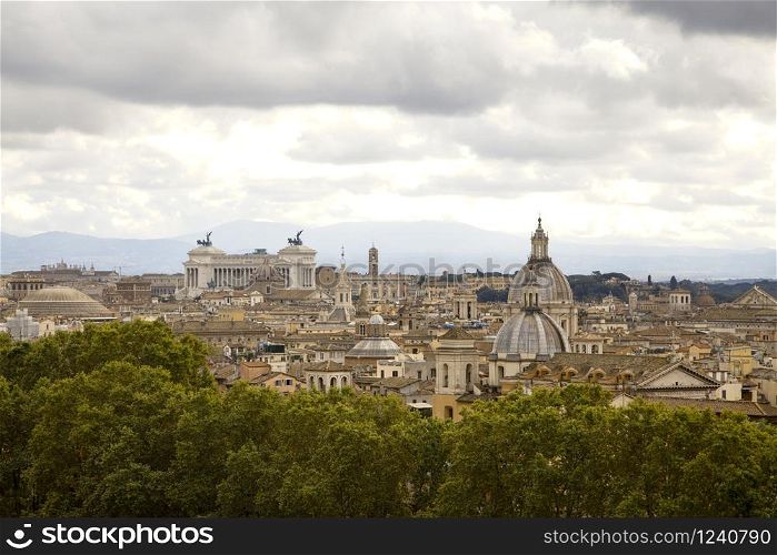 Rome landscape under cloudy sky, horizontal image