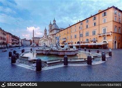 Rome. Navona Square. Piazza Navona.. The famous square of Navona at dawn. Rome. Italy.