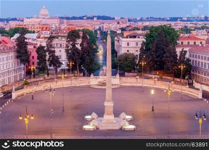 Rome. Piazza del Popolo.. A view of the famous Piazza del Popolo at dawn. Rome. Italy.