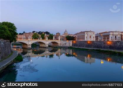 Rome. Quay along the Tiber at dawn.. The city embankment along the Tiber in the historic part of the city. Rome. Italy.