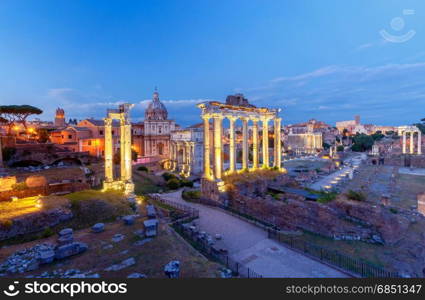 Rome. Roman Forum at sunset.. View of the Roman Forum at sunset. Rome. Italy.