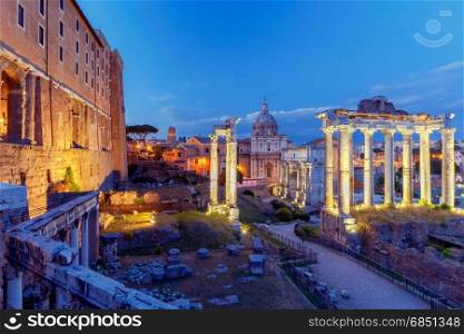 Rome. Roman Forum at sunset.. View of the Roman Forum at sunset. Rome. Italy.