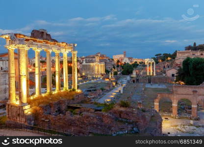 Rome. Roman Forum at sunset.. View of the Roman Forum at sunset. Rome. Italy.