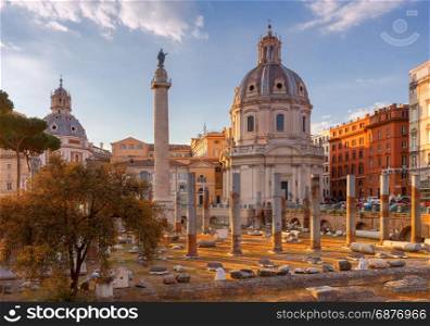 Rome. Roman Forum at sunset.. View of the Roman Forum at sunset. Rome. Italy.