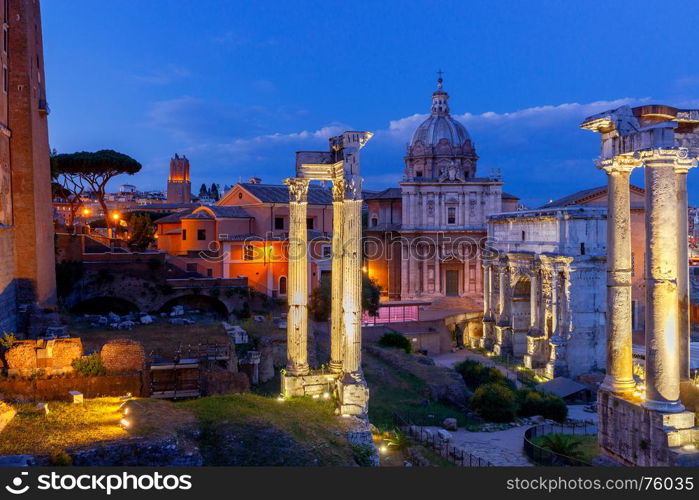 Rome. Roman Forum at sunset.. View of the Roman Forum at sunset. Rome. Italy.