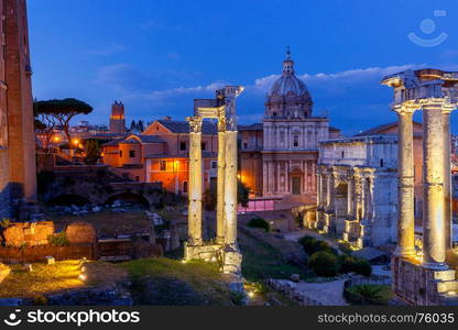 Rome. Roman Forum at sunset.. View of the Roman Forum at sunset. Rome. Italy.