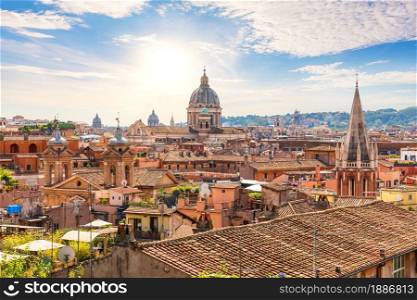 Rome roofs and Churches at sunny day, Rome, Italy.. Rome roofs and Churches at sunny day, Rome, Italy
