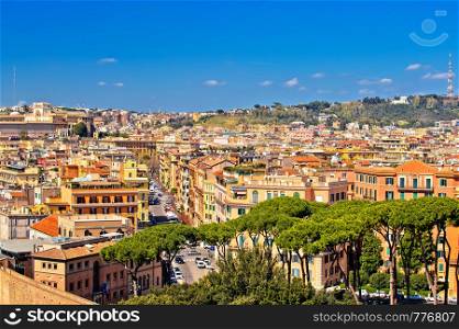 Rome rooftops and colorful cityscape panoramic view, capital of Italy