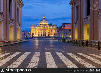 Rome. Saint Peter&rsquo;s Cathedral.. View of St. Peter&rsquo;s Cathedral early in the morning. Rome. Italy. Vatican.