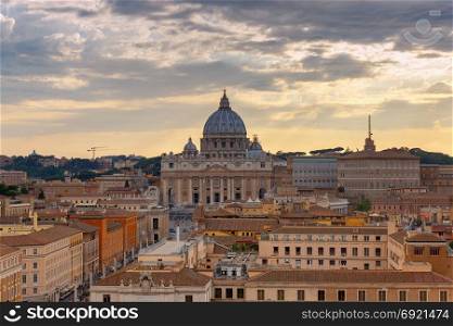 Rome. Saint Peter&rsquo;s Cathedral.. View of St. Peter&rsquo;s Cathedral on the sunset. Rome. Italy. Vatican