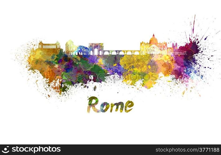 Rome skyline in watercolor splatters with clipping path. Rome skyline in watercolor