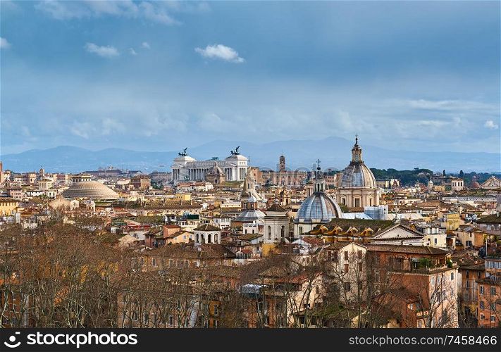 Rome skyline view from Castle of the Holy Angel (Castel Sant&rsquo;Angelo) in Italy