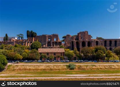 Rome. The Palatine Hill.. Kind of ruins on Palatine Hill on a sunny day. Italy. Rome.