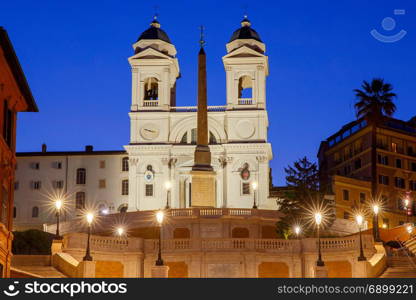 Rome. The Square of Spain and Trinita dei Monti.. Square of Spain, Spanish staircase Trinita dei Monti in the early morning. Rome. Italy.