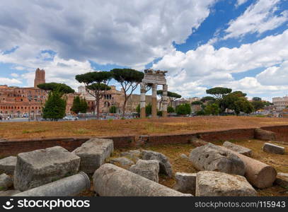 Rome. Trajan's Forum at sunset.. Ruins of the Trajan's Forum at sunset. Rome. Italy.