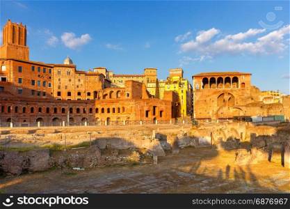 Rome. Trajan&rsquo;s Forum at sunset.. Ruins of the Trajan&rsquo;s Forum at sunset. Rome. Italy.