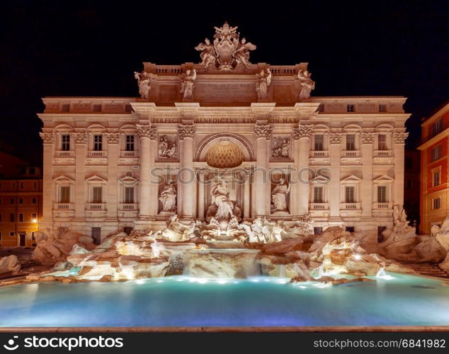 Rome. Trevi Fountain.. View of Trevi fountain at dawn. Rome. Italy