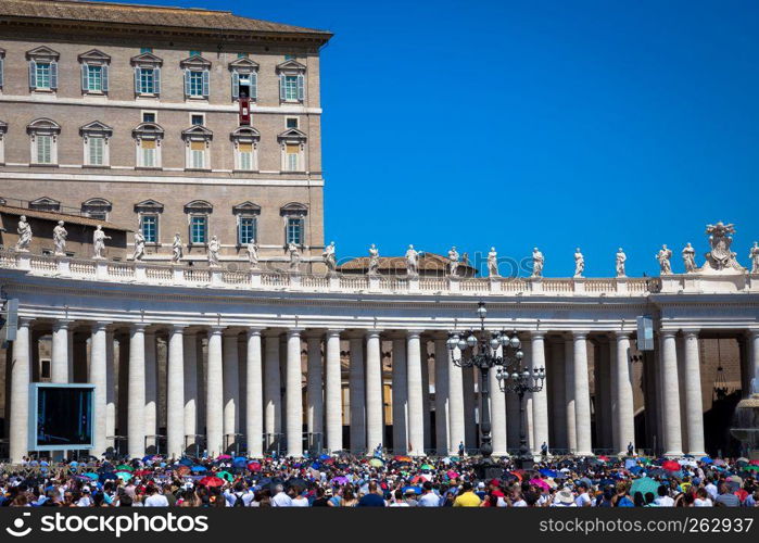 ROME, VATICAN STATE - AUGUST 19, 2018: Pope Francis on Sunday during the Angelus prayer in Saint Peter Square