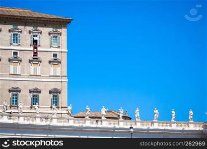 ROME, VATICAN STATE - AUGUST 19, 2018: Pope Francis on Sunday during the Angelus prayer in Saint Peter Square