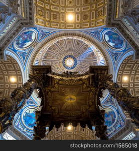 ROME, VATICAN STATE - August 24, 2018: interior of Saint Peter Basilica with cupola detail