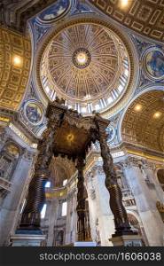 ROME, VATICAN STATE - August 24, 2018  interior of Saint Peter Basilica with cupola detail
