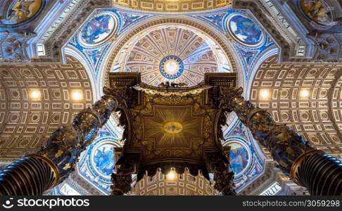ROME, VATICAN STATE - August 24, 2018: interior of Saint Peter Basilica with cupola detail