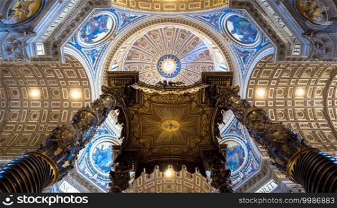 ROME, VATICAN STATE - August 24, 2018  interior of Saint Peter Basilica with cupola detail