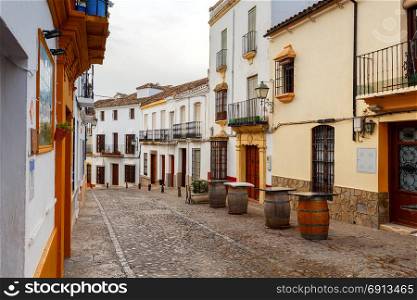 Ronda. City street.. The narrow traditional street in the city of Ronda. Andalusia. Spain.