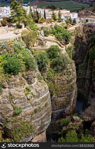 Ronda town on the high cliffs of Ronda Gorge in Andalucia region of Spain, Malaga province.