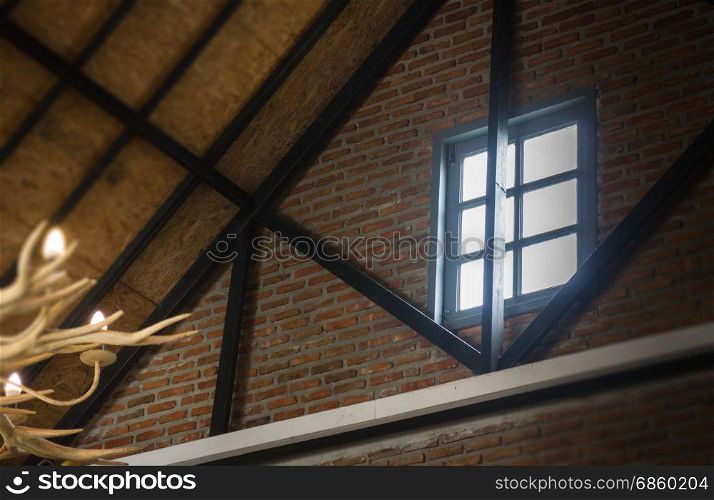 Roof and window of cabin, stock photo
