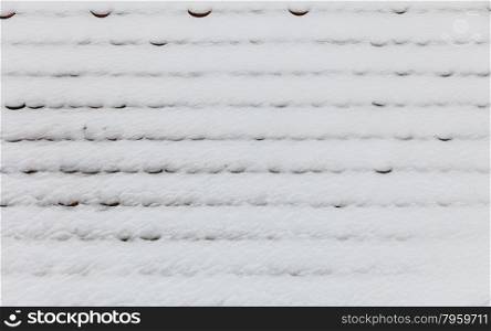 Roof covered with snow background texture. Winter season and seasonal specific.