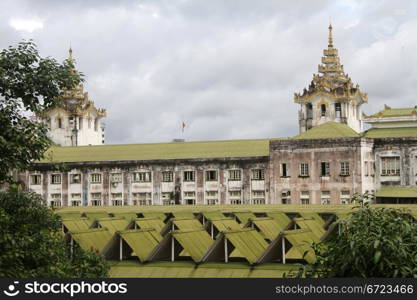 Roof of railway station building in Yangon, Myanmar
