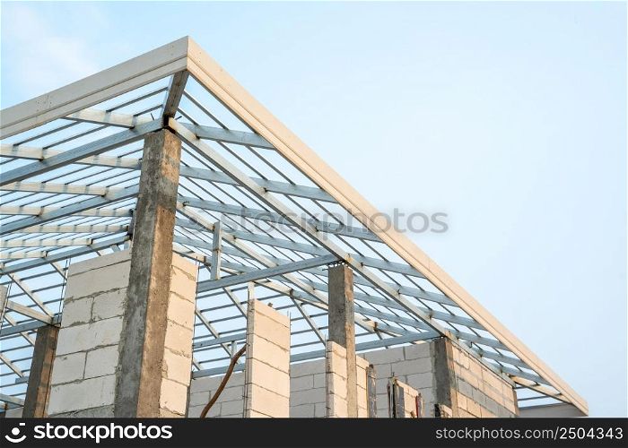 Roof structure of a house under construction.