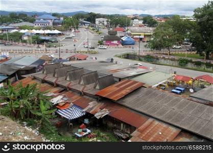 Roofs and street in Jerantut, Malaysia