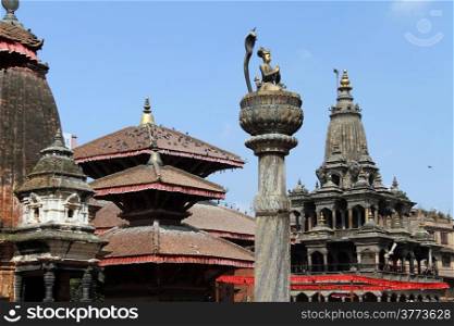 Roofs and temples in Durbar square in Patan, Nepal