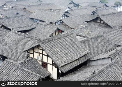 Roofs of Chinese ancient buildings in Sichuan, China