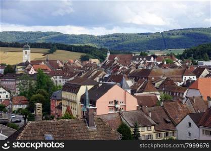 Roofs of Old town in Porrentruy, Switzerland