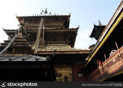 Roofs of pagoda and monk in buddhist temple